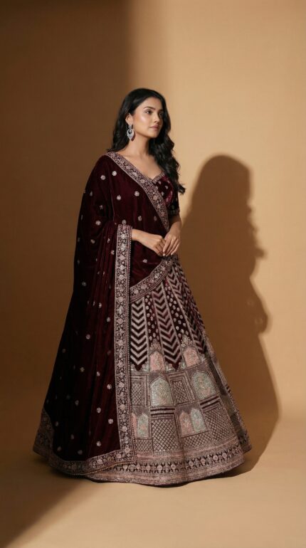 Dark Maroon Luxury Evening Statement Lengha